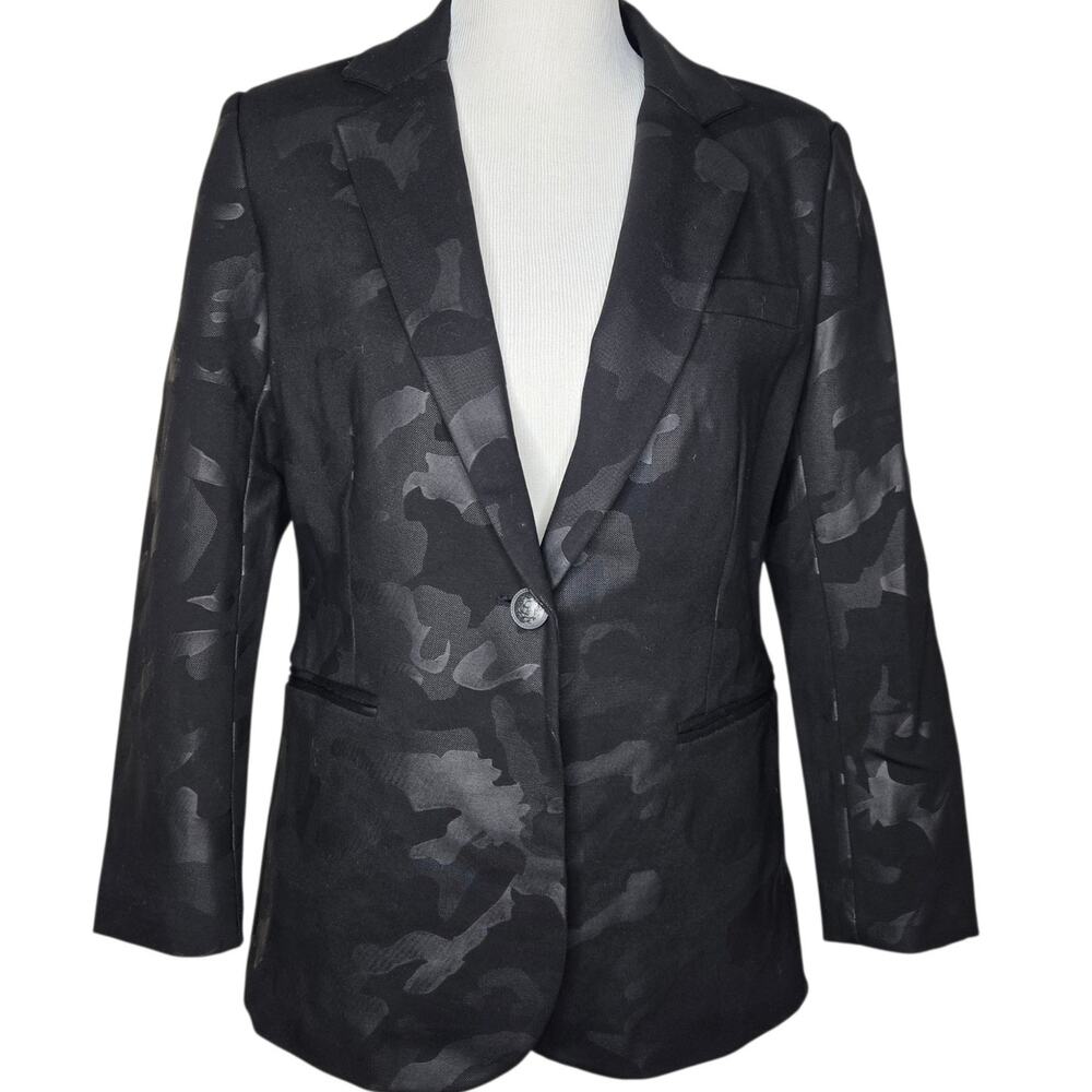 Insight Blazer Jacket 8 Black Camo Jacquard Career Formal Tailored Fit Stretch